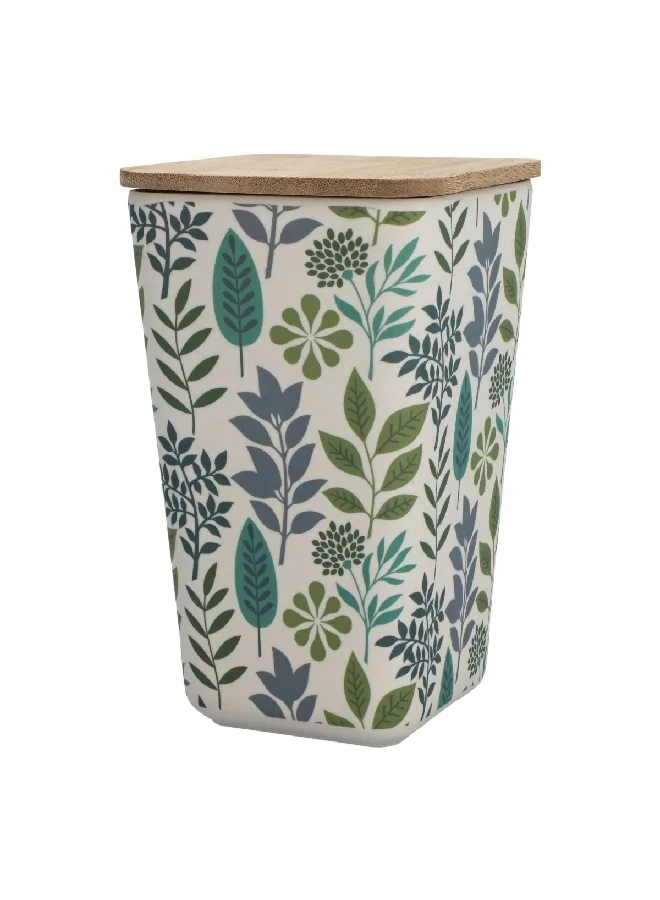 Felli Leaf and Floral Printed Bamboo Fiber Canister with Lid Multicolor 1.2 L JH80191
