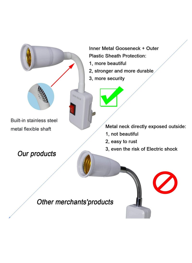PAMEER - Plugin Light Socket Adapter Plug Lamp Desk Extender for AC Bulb E26 E27 Holder All Direction Bulb Adapter with ON OFF Switch - Image 1