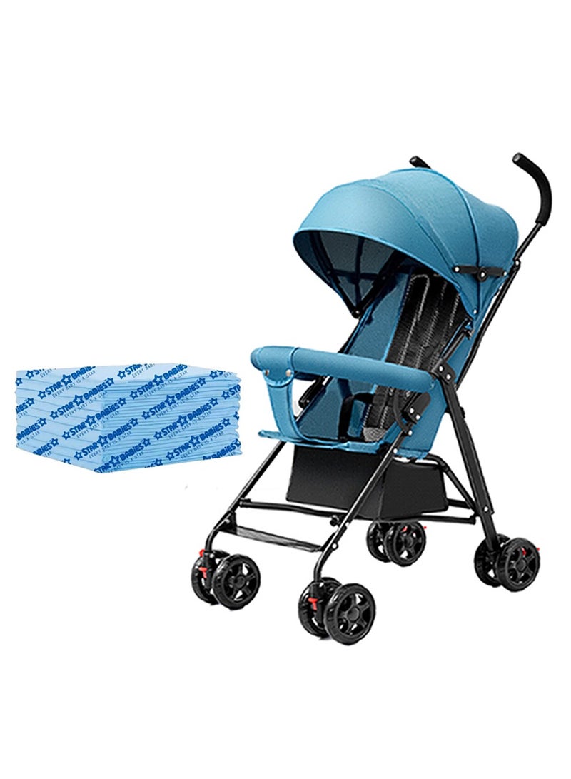 Star Babies - Buy 1 Get 1 (Lightweight Portable Infant Stroller W/ Compact Fold with Free 25pcs Disposable changing mat- Blue - Image 1
