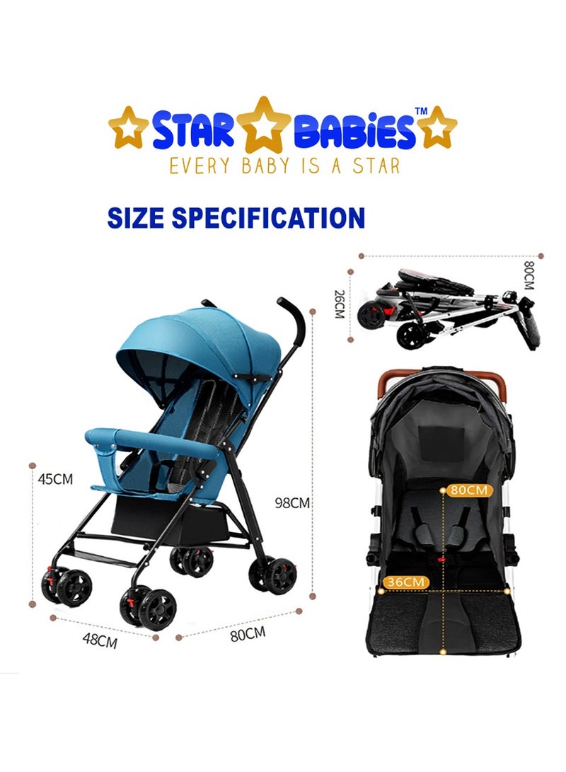 Star Babies - Buy 1 Get 1 (Lightweight Portable Infant Stroller W/ Compact Fold with Free 25pcs Disposable changing mat- Blue - Image 3