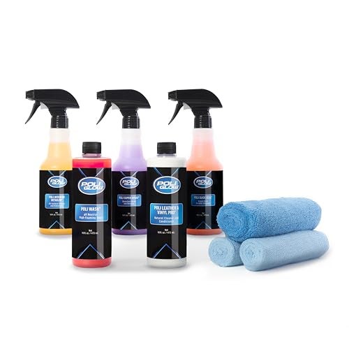 Poli Glow® 16 oz Vehicle Detailing Kit – All-in-One Cleaner & Protectant Set for Cars, Boats & RVs – Includes Interior, Exterior, Leather & Ceramic Detailers + Microfiber Towels – 7-Piece Kit - Image 1