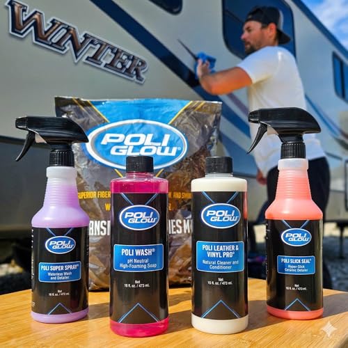 Poli Glow® 16 oz Vehicle Detailing Kit – All-in-One Cleaner & Protectant Set for Cars, Boats & RVs – Includes Interior, Exterior, Leather & Ceramic Detailers + Microfiber Towels – 7-Piece Kit - Image 4