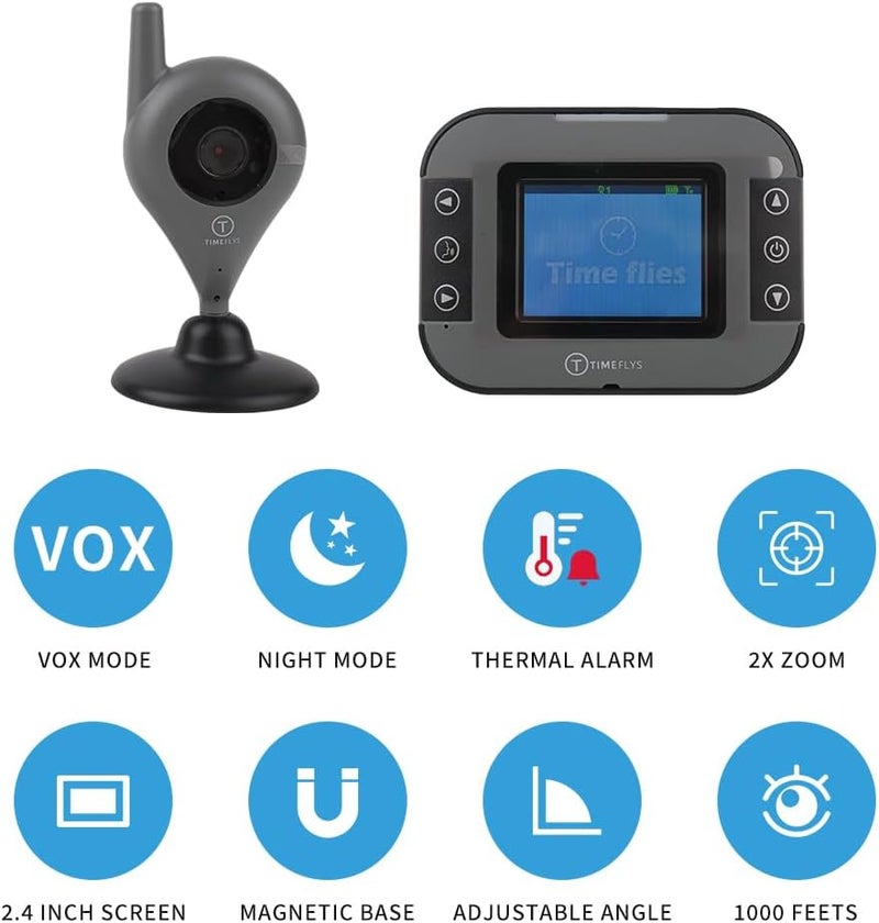 TimeFlys Video Baby Monitor with Camera and Audio C240v 24 Screen Auto Night VisionTwo Way Talk Temperature Monitoring and Warning1000 Ft RangeLong Battery Life - Image 2
