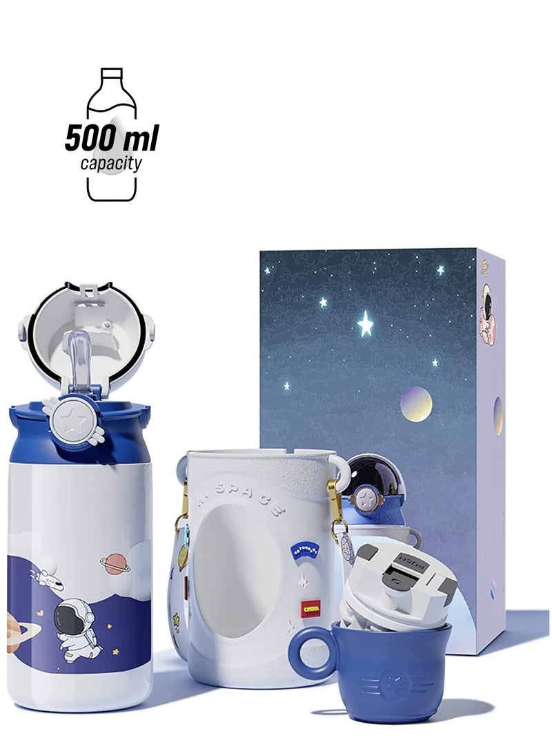 Y&D SYOSI Kids Water Bottle, 17oz/500ml Thermos Stainless Steel Vacuum Insulated Bottle with Straw, Leak and Splash Proof, Temperature Display for (White) - Image 1