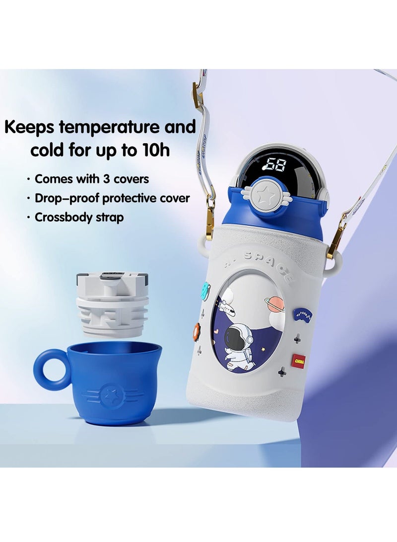 Y&D SYOSI Kids Water Bottle, 17oz/500ml Thermos Stainless Steel Vacuum Insulated Bottle with Straw, Leak and Splash Proof, Temperature Display for (White) - Image 5