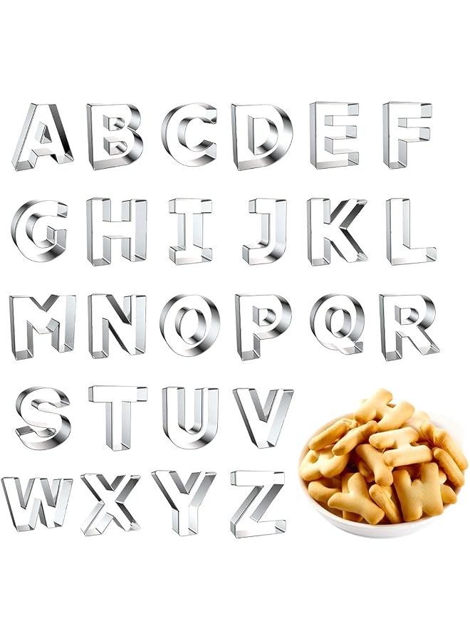 S-TOP Alphabet Letter Cookie Cutters Set, Stainless Steel 3D Letters Shaped Biscuit Cutters, DIY Cake Decorating Tool, Baking Mold for Sandwich Kitchen Fondant Biscuit, Fruit, 26 Pcs +1 Storge Box - Image 1