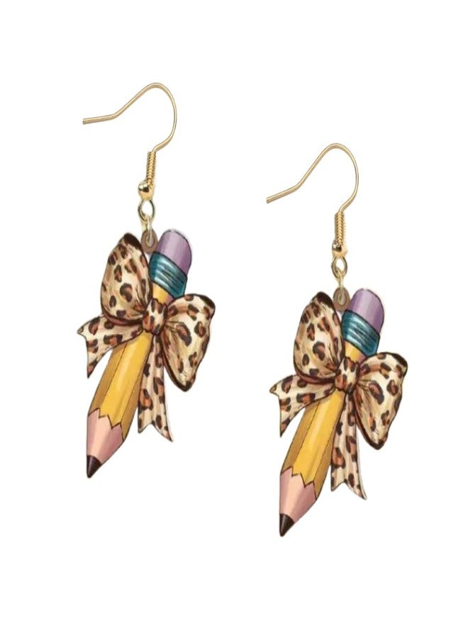 Blue Drop Teacher Earrings Pencil Bow Leopard Print Drop Dangle Earrings Appreciation Day Gifts Graduation Back to School Jewelry for Teacher Student - Image 1