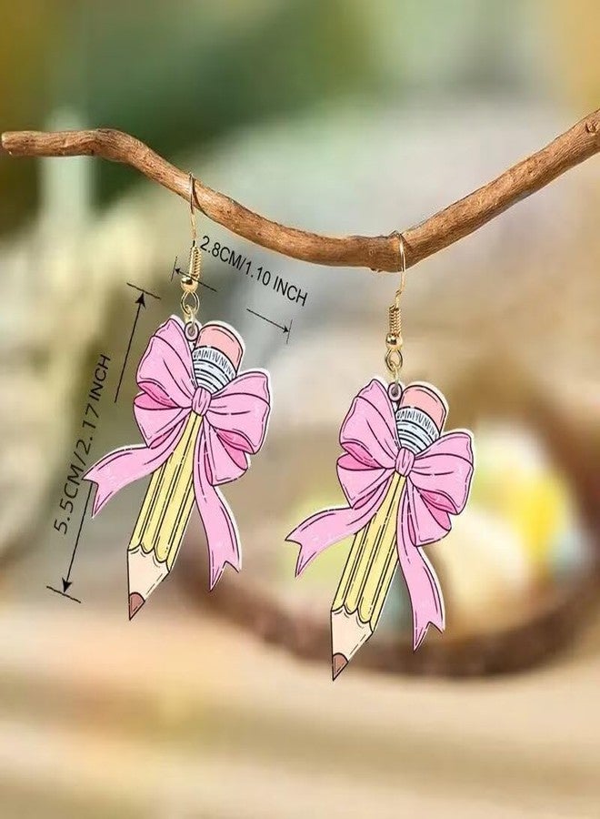 Blue Drop Teacher Earrings Pencil Bow Leopard Print Drop Dangle Earrings Appreciation Day Gifts Graduation Back to School Jewelry for Teacher Student - Image 4