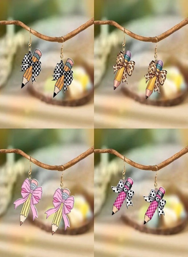 Blue Drop Teacher Earrings Pencil Bow Leopard Print Drop Dangle Earrings Appreciation Day Gifts Graduation Back to School Jewelry for Teacher Student - Image 3