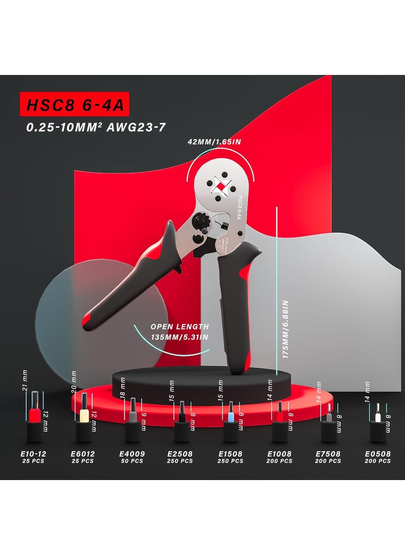 KARHEM KARHEM Crimping Tool Kit Selfadjustable Ratchet Wire Crimping Tool KitCrimper Plier Set with 1200pcs Red Copper Wire Ferrules KitWire Terminals Crimping ConnectorsWire End Ferrules Red Head  - Image 3