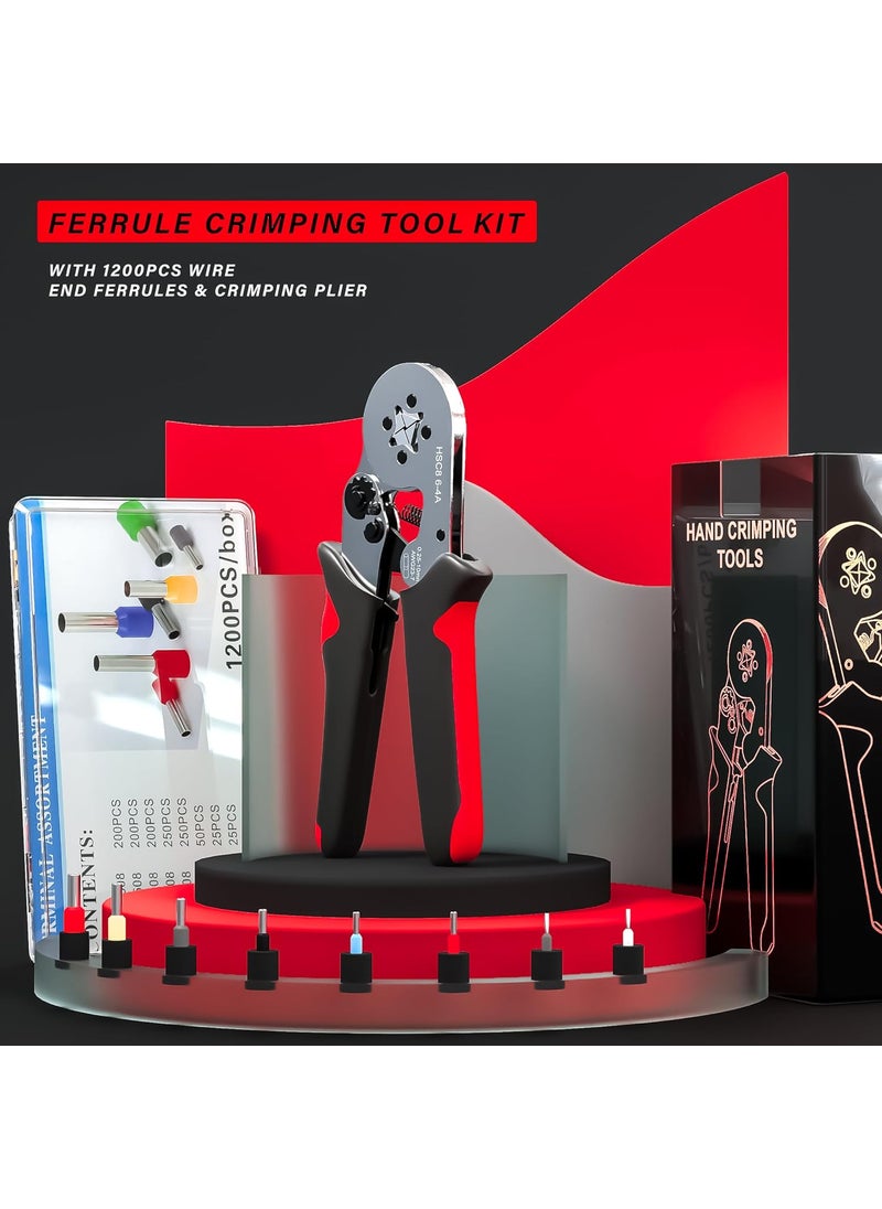 KARHEM KARHEM Crimping Tool Kit Selfadjustable Ratchet Wire Crimping Tool KitCrimper Plier Set with 1200pcs Red Copper Wire Ferrules KitWire Terminals Crimping ConnectorsWire End Ferrules Red Head  - Image 2