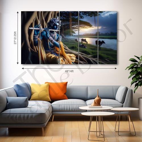 The Castle Decor Krishna ji painting with frame Big Size 27x48 Wall art for living room,Bedroom,Drawing room,Hotels-Wooden Framed-552 - Image 3