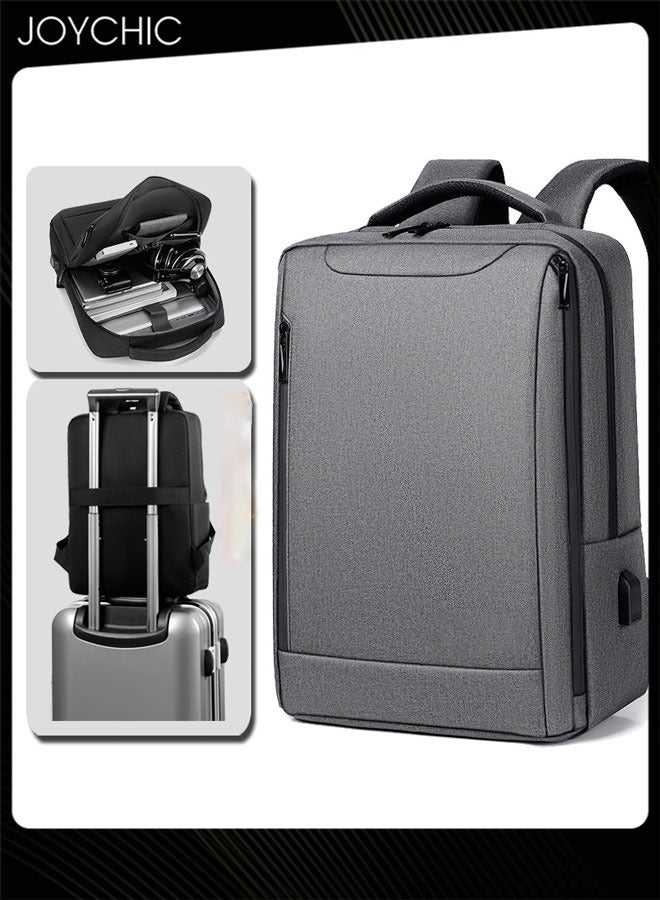 Joychic Travel Business Laptop Backpack Wear-resistant Computer Daypack Anti-theft Double Shoulder Bag with USB Charging Port for Men School Office Fits 15.6 inch Grey - Image 1
