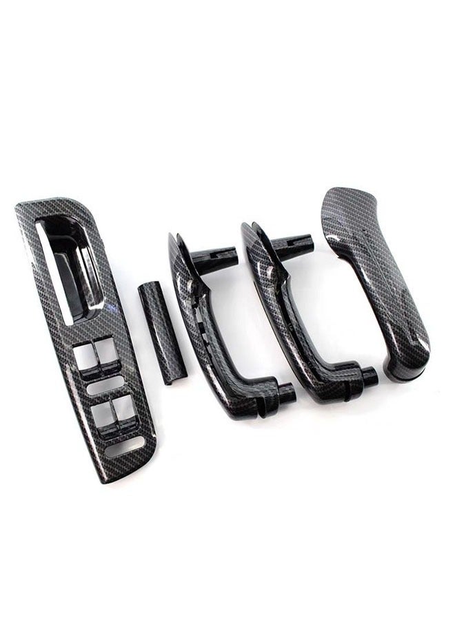 5-piece Car Carbon Grain Master Window Switch Control Panel Trim Bezel + 3 Interior Door Grab Handle Set for VW Jetta Golf MK4 1999-2004 - Image 1