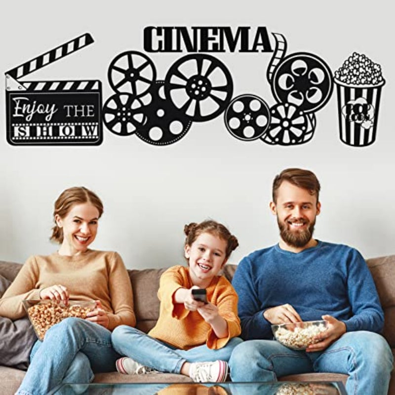 5 Pieces Metal Movie Theater Decor Home Room Cinema and Popcorn Wall Art Reel Sign Action for Theme Party Decorations Office Studio - Image 3