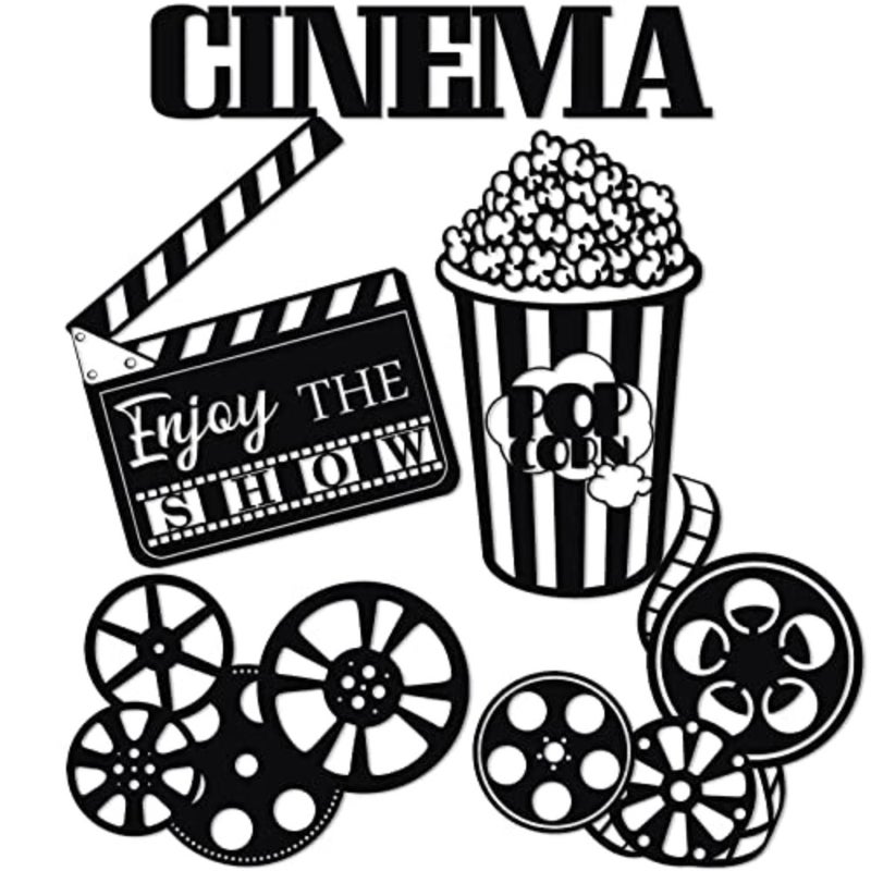 5 Pieces Metal Movie Theater Decor Home Room Cinema and Popcorn Wall Art Reel Sign Action for Theme Party Decorations Office Studio - Image 1