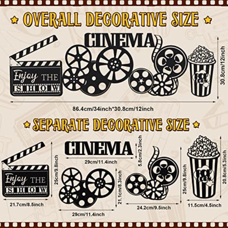 5 Pieces Metal Movie Theater Decor Home Room Cinema and Popcorn Wall Art Reel Sign Action for Theme Party Decorations Office Studio - Image 2
