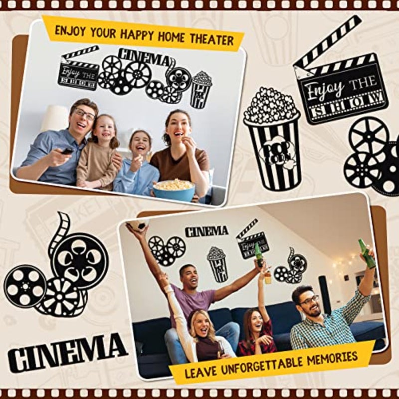5 Pieces Metal Movie Theater Decor Home Room Cinema and Popcorn Wall Art Reel Sign Action for Theme Party Decorations Office Studio - Image 5