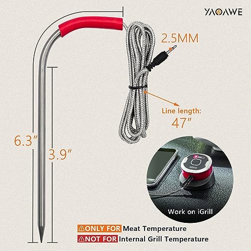 YAOAWE 2-Pack iGrill Meat Probe Replacement for Weber Gas and SmokeFire Pellet Grills, 2.5mm Plug Temperature Probe Accessories for Weber Connect Smart, with 2 Probe Grill Clips - Image 2