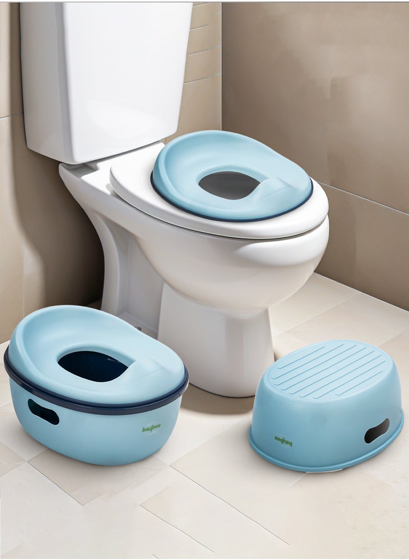 BAYBEE Baybee 3 in 1 Nando Baby Potty Seat For Kids, Baby Potty Training Seat Chair With Splash Guard & Potty Step Stool for Toddlers Kids Western Toilet Seat Potty Seat For 0 to 5 Years Boy Girl Blue  - Image 1