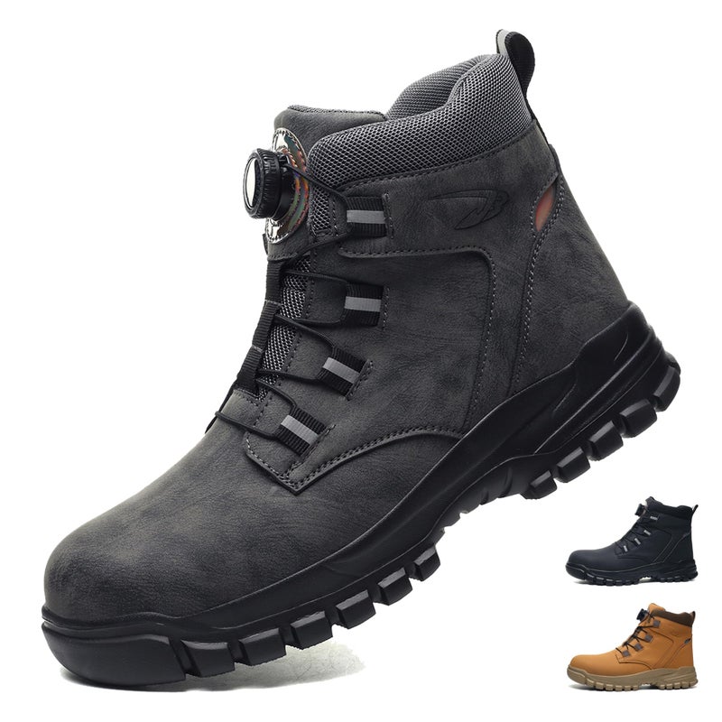 COOU Safety Boots for Men Waterproof Safety Shoes Women Lightweight Steel Toe Non-Slip Work Boots Grey 45 - Image 1