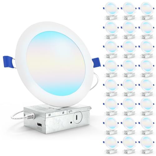 Sunco Lighting Sunco 24 Pack 6 Inch LED Recessed Light, Canless Ceiling Lights Slim with Junction Box, 1200 LM, 14W (100W Equivalent), Selectable CCT 2700K/3000K/4000K/5000K/6000K, Dimmable, Wafer Thin ETL - Image 1