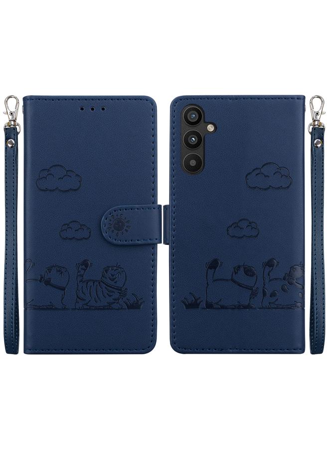 اس-توب جراب لهاتف Samsung Galaxy A35 5G جراب هاتف جلدي برسومات قطط لطيفة بتقنية RFID - Image 1