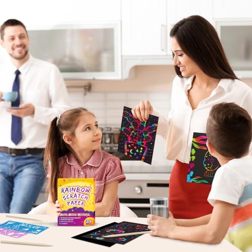 FUNNYB&G Rainbow Scratch Paper Art for Kids - 100 Pcs Magic Rainbow Scratch Paper Off Set Scratch Easter Crafts Arts Supplies Kits Pads Sheets for Party Games Halloween Christmas Birthday Gifts - Image 4