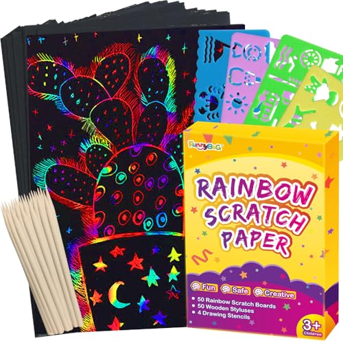 FUNNYB&G Rainbow Scratch Paper Art for Kids - 100 Pcs Magic Rainbow Scratch Paper Off Set Scratch Easter Crafts Arts Supplies Kits Pads Sheets for Party Games Halloween Christmas Birthday Gifts - Image 1