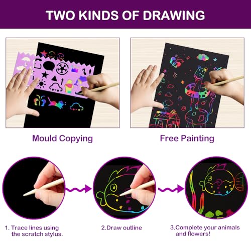 FUNNYB&G Rainbow Scratch Paper Art for Kids - 100 Pcs Magic Rainbow Scratch Paper Off Set Scratch Easter Crafts Arts Supplies Kits Pads Sheets for Party Games Halloween Christmas Birthday Gifts - Image 2