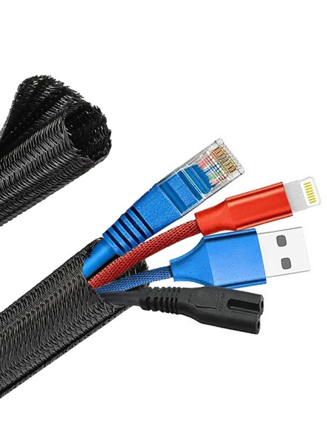 HOOTO Adjustable Braided Cable Sleeve, Wire Management Sleeve Concealer for TV Table, Computer Cable Sleeve with Flame Retardant Cord Organizer and Protector, 6cm×2m(Black)