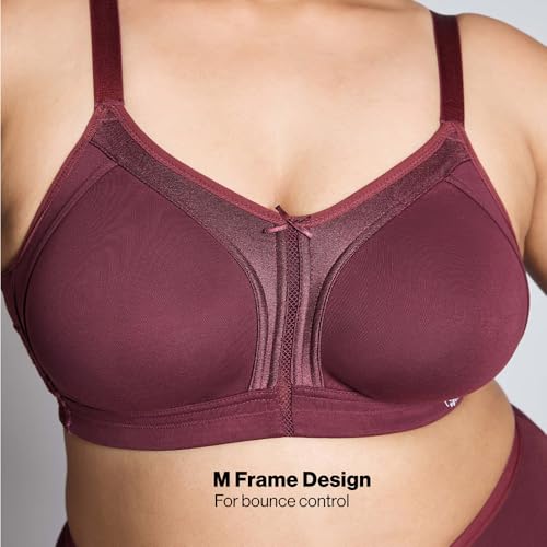 NYKD by Nykaa Women’s Full Support M-Frame Heavy Bust Everyday Cotton Bra | Non-Padded | Wireless | Full Coverage| Bra, NYB101, Wine, 34C, 1N - Image 3