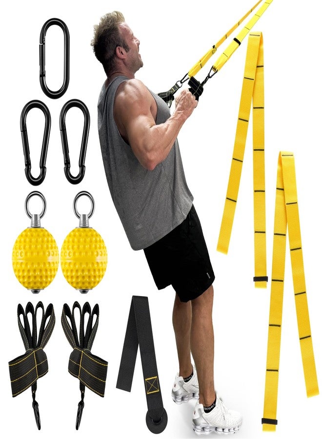 FitBeast Pull Up Ball Grips & Finger Straps Set – Grip Balls for Dead Hangs, Pull Ups, Climbing & Home Gym Training (Yellow) - Image 1