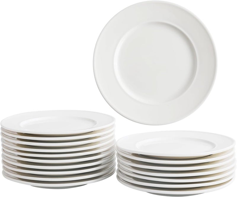 OMAYKEY 6 Inch Ceramic Dessert Plates Set of 18 Small Salad Plates Porcelain Round Shaped Dinner Plates Appetizer Plates for Cake Waffles Snacks Side Dish Oven Microwave Dishwasher Safe White - Image 1
