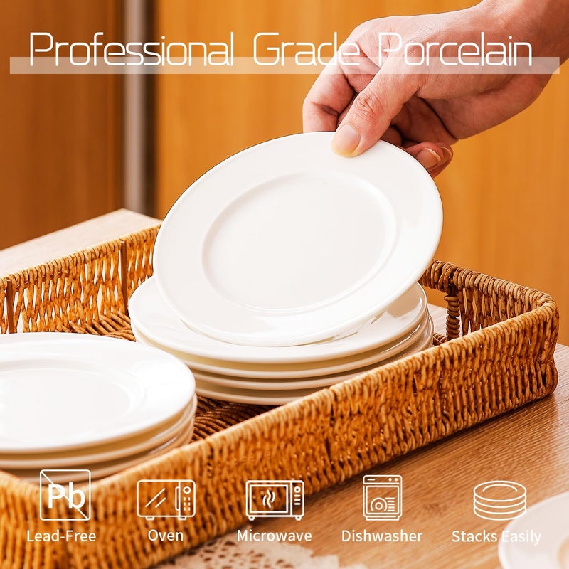 OMAYKEY 6 Inch Ceramic Dessert Plates Set of 18 Small Salad Plates Porcelain Round Shaped Dinner Plates Appetizer Plates for Cake Waffles Snacks Side Dish Oven Microwave Dishwasher Safe White - Image 5
