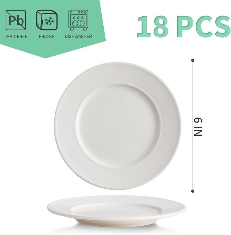 OMAYKEY 6 Inch Ceramic Dessert Plates Set of 18 Small Salad Plates Porcelain Round Shaped Dinner Plates Appetizer Plates for Cake Waffles Snacks Side Dish Oven Microwave Dishwasher Safe White - Image 3
