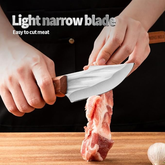 JUWIL سكين شيف محترف – شفرة فولاذية مقاومة للصدأ مطروقة يدويًا مع مقبض خشبي مريح وغلاف جلدي – سكين متعددة الاستخدامات للمطبخ والتخييم في الهواء الطلق - Image 5