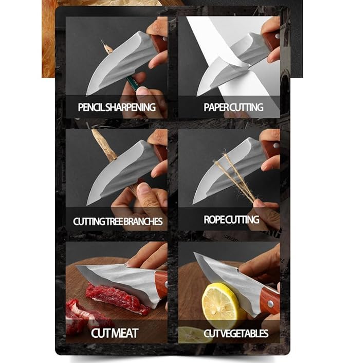 JUWIL سكين شيف محترف – شفرة فولاذية مقاومة للصدأ مطروقة يدويًا مع مقبض خشبي مريح وغلاف جلدي – سكين متعددة الاستخدامات للمطبخ والتخييم في الهواء الطلق - Image 4