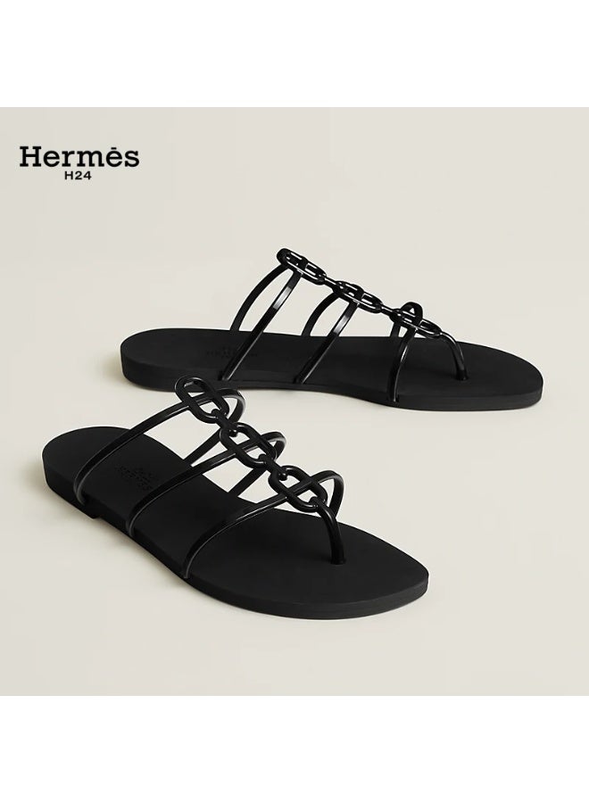 Hermes H24 صندل هيرميس H24 ميكونوس للنساء، بتفاصيل سلسلة، صيفي، أسود - Image 1