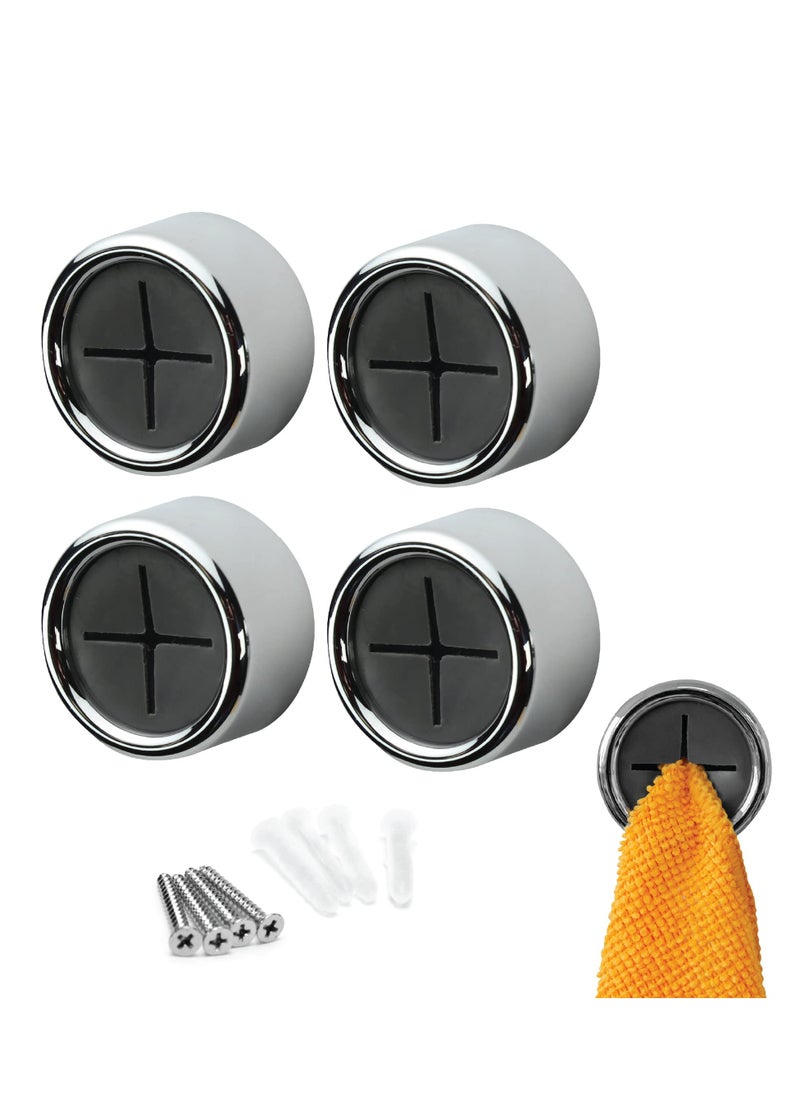 spa luxetique Round Adhesive Push Towel Hooks for Kitchen, Hand and Dish Towels, Grey, 4 Pack  - Image 1
