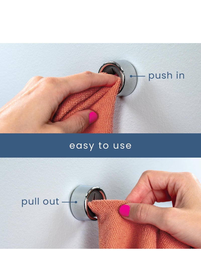 spa luxetique Round Adhesive Push Towel Hooks for Kitchen, Hand and Dish Towels, Grey, 4 Pack  - Image 3