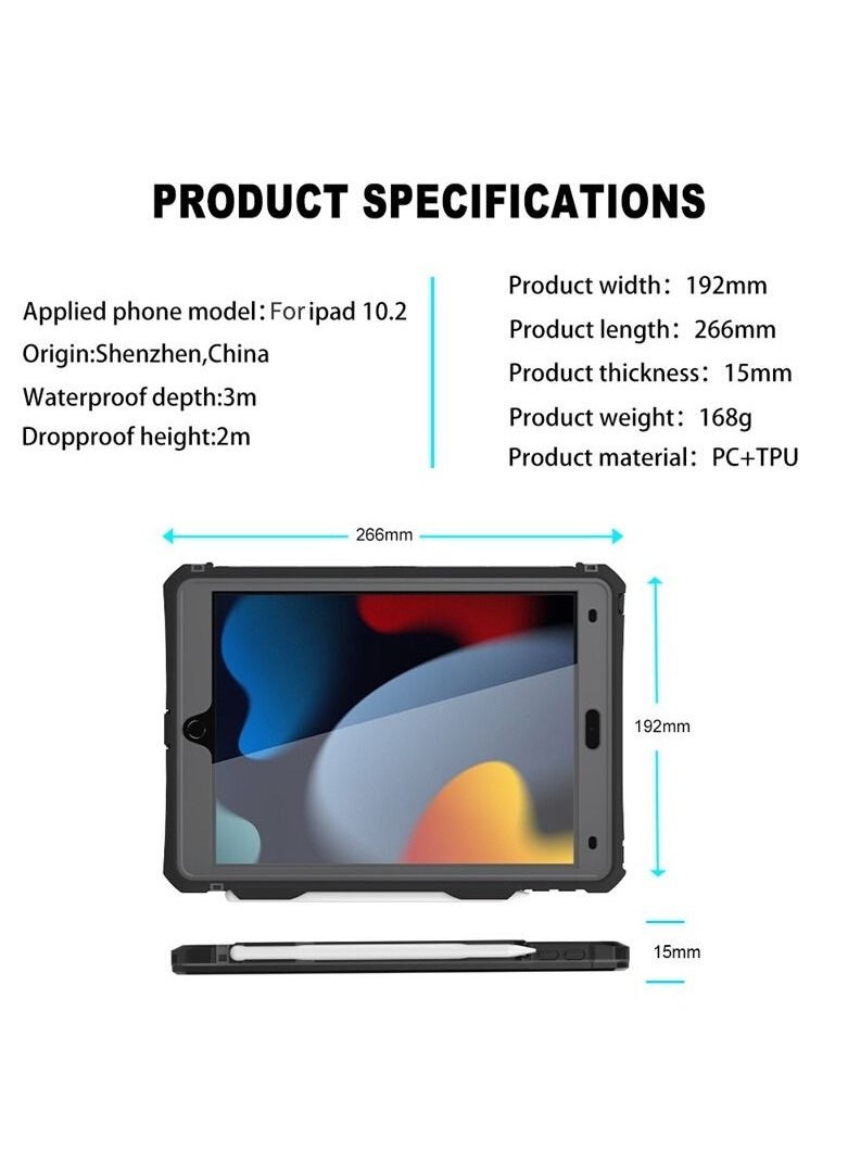Generic - ipad 10.2 Waterproof Case 2021/2020/2019, Case iPad 7th/iPad 8th/iPad 9th Generation IP68 Waterproof ipad 10.2 Cover with Strap Stand Pencil Holder Built-in Screen Protector Rugged Shockproof Case - Image 1
