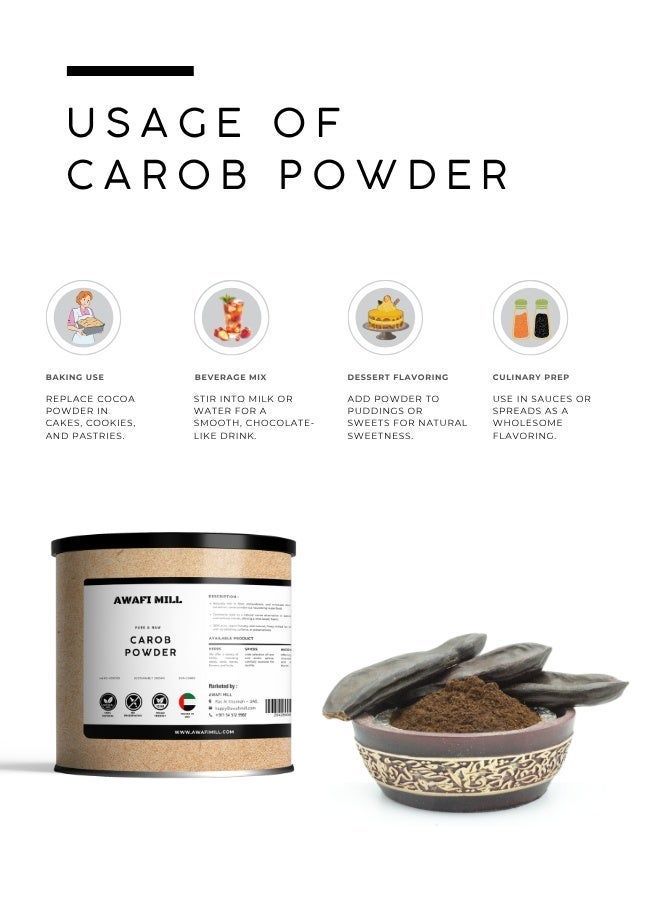 AWAFI MILL Carob Powder (Ceratonia siliqua) | Naturally Sweet, Caffeine-Free Cocoa Alternative for Baking, Hot Drinks, Smoothies and Desserts - 100 g | 3.5 Oz - Image 3