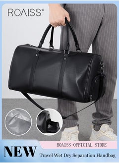 roaiss Men's Pu Leather Travel Handbag Adjustable And Detachable Shoulder Strap Large Capacity Crossbody Bag  - Image 1