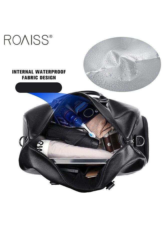 roaiss حقيبة يد رجالية من جلد البولي يوريثان للسفر، حزام كتف قابل للتعديل والفصل، حقيبة كروس ذات سعة كبيرة  - Image 3