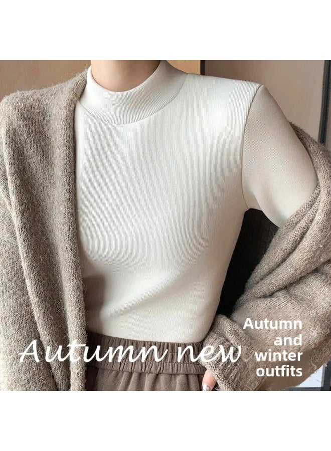 Thread Fleece-lined Half Turtleneck Bottoming Shirt Women's Inner Wear Autumn And Winter New Thick Velvet Mid Collar Warm Top - Image 2