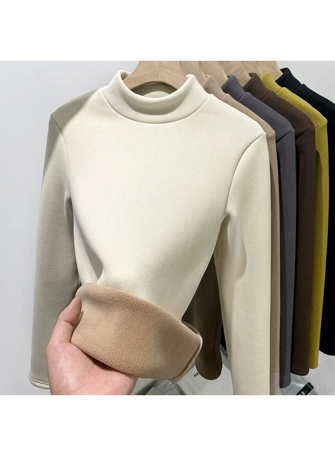 Thread Fleece-lined Half Turtleneck Bottoming Shirt Women's Inner Wear Autumn And Winter New Thick Velvet Mid Collar Warm Top - Image 4