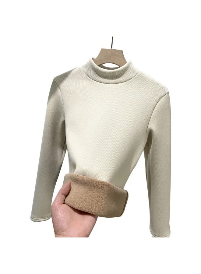 Thread Fleece-lined Half Turtleneck Bottoming Shirt Women's Inner Wear Autumn And Winter New Thick Velvet Mid Collar Warm Top - Image 5