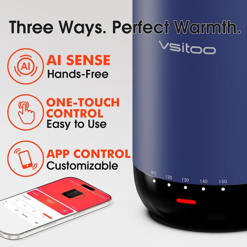 vsitoo S3 Pro 16oz Smart Self Heating Coffee Mug,Heated Coffee Mug with Auto-Sensing AI Heats Drinks to 120-150°F Hands-Free.Perfect for Home/Office, fo Men/Women, Blue - Image 4