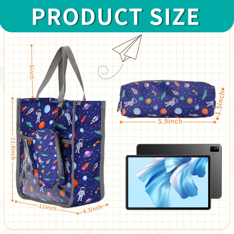 Maplerich Kids Cute Tote Bags for Boys Girls Ages 4-16,Handbags with Pencil Case, Book Tote Bags with Zipper for School and Playtime (grey) - Image 4
